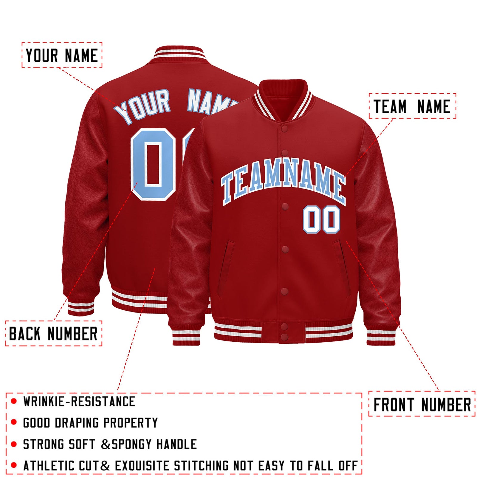 Custom Red White Classic Style Leather Sleeves Wrinkle-Resistant Jacket| KXKSHOP