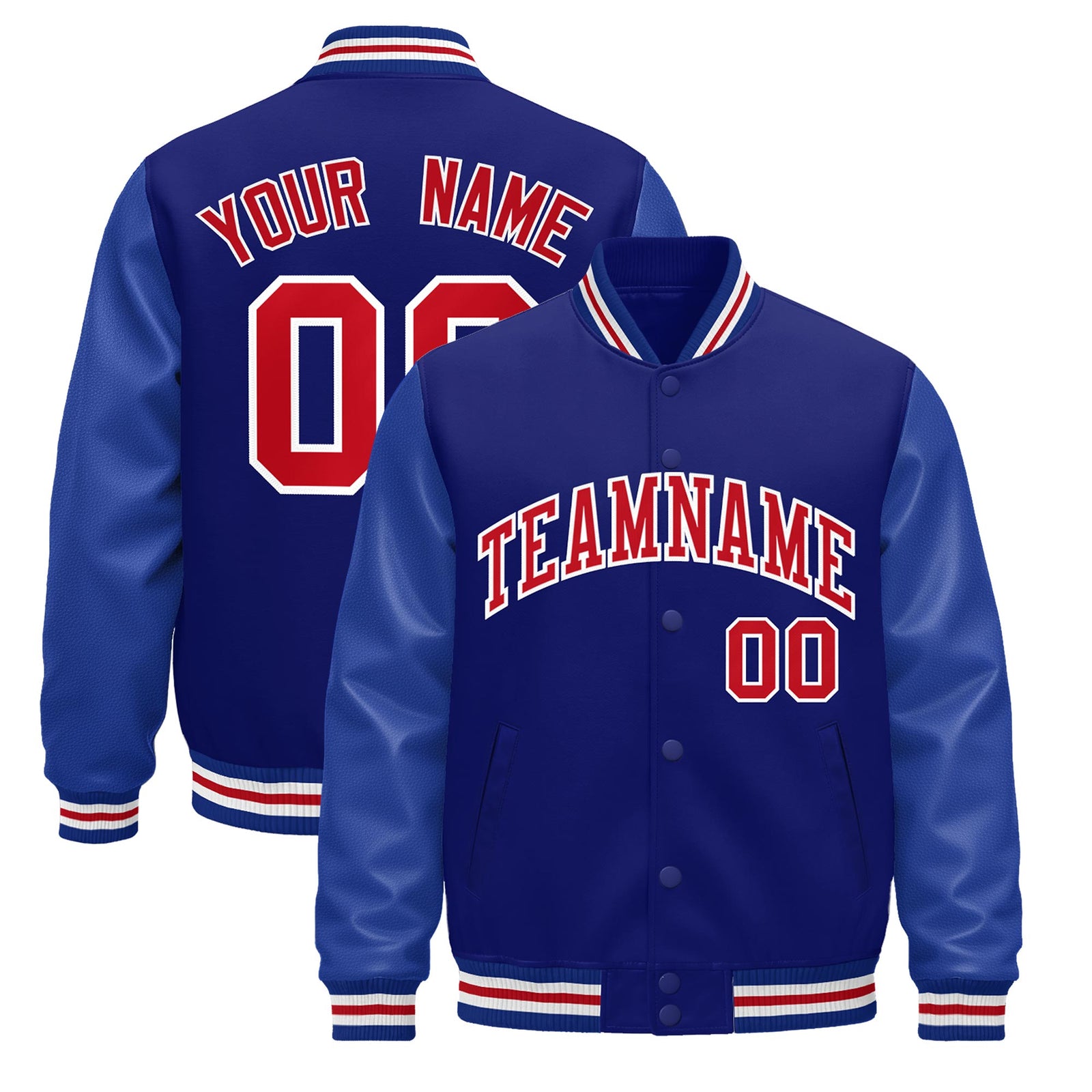 Custom Royal Blue red Classic Style Leather Sleeves Wrinkle-Resistant Jacket| KXKSHOP