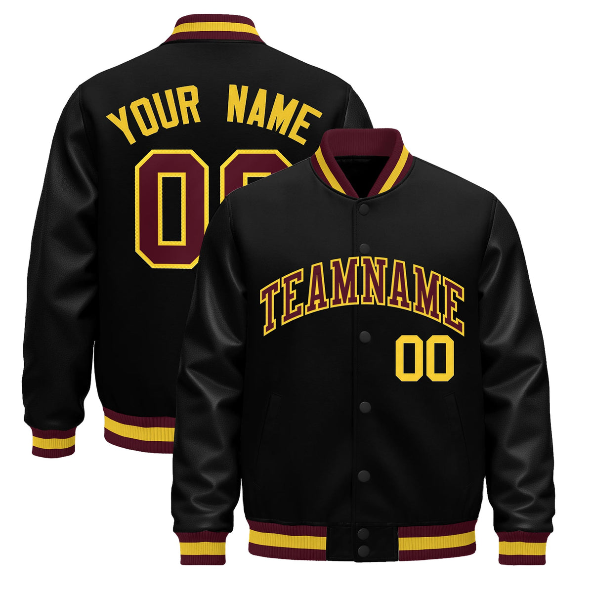 Custom Black Crimson Gold Classic Style Leather Sleeves Wrinkle-Resistant Jacket| KXKSHOP