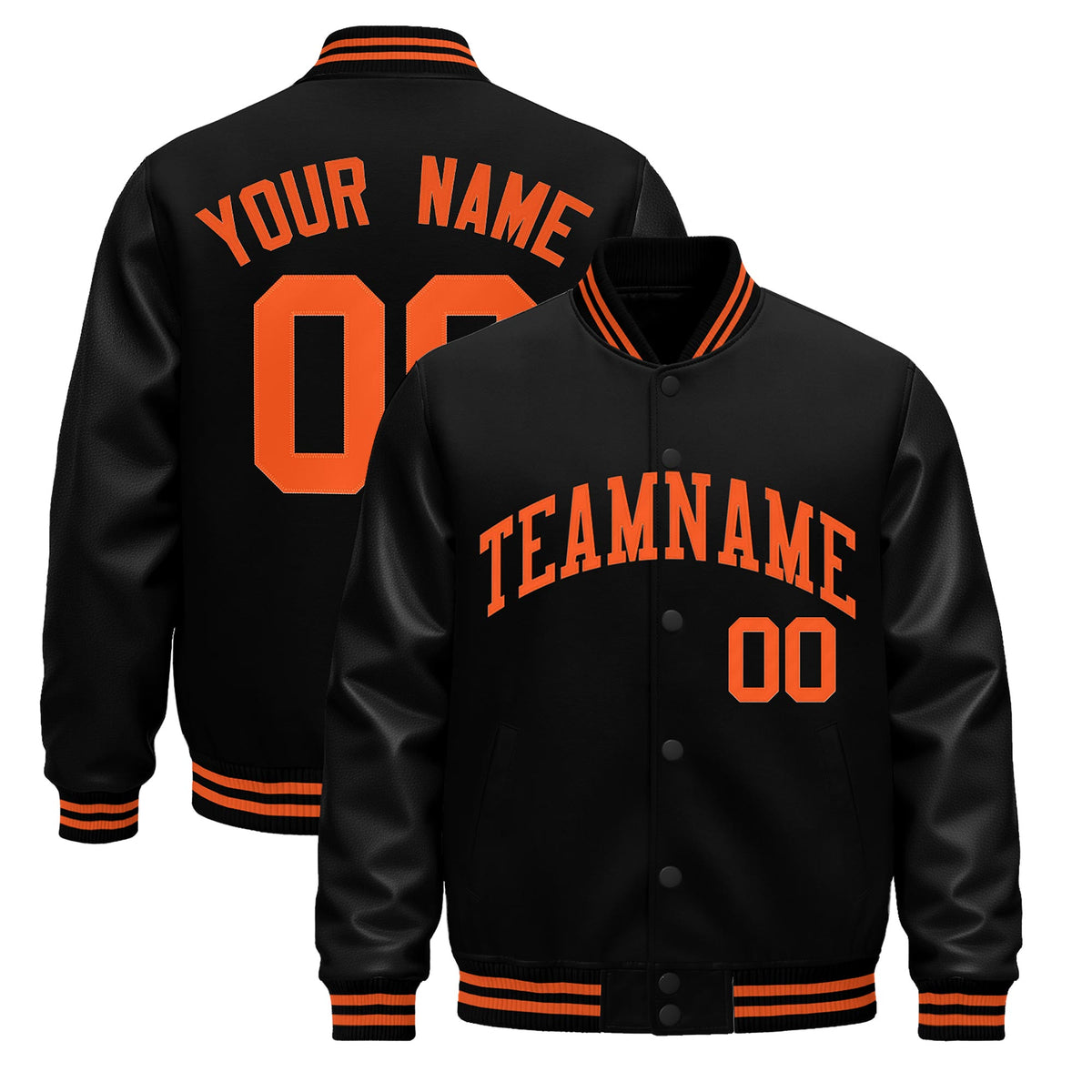Custom Black Orange Classic Style Leather Sleeves Wrinkle-Resistant Jacket| KXKSHOP