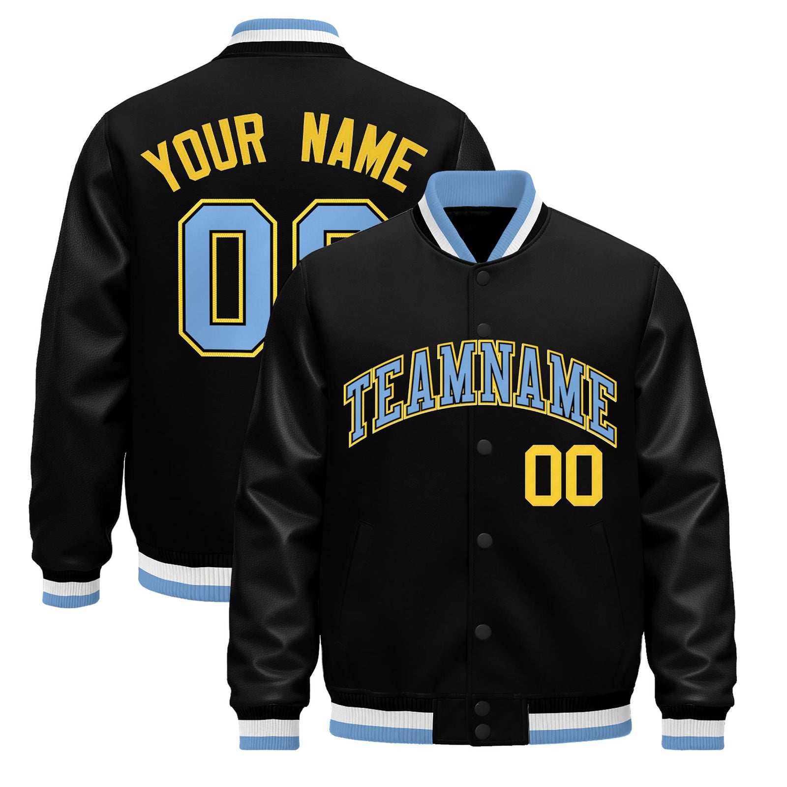 Custom Black Light Blue White Classic Style Leather Sleeves Wrinkle-Resistant Jacket| KXKSHOP