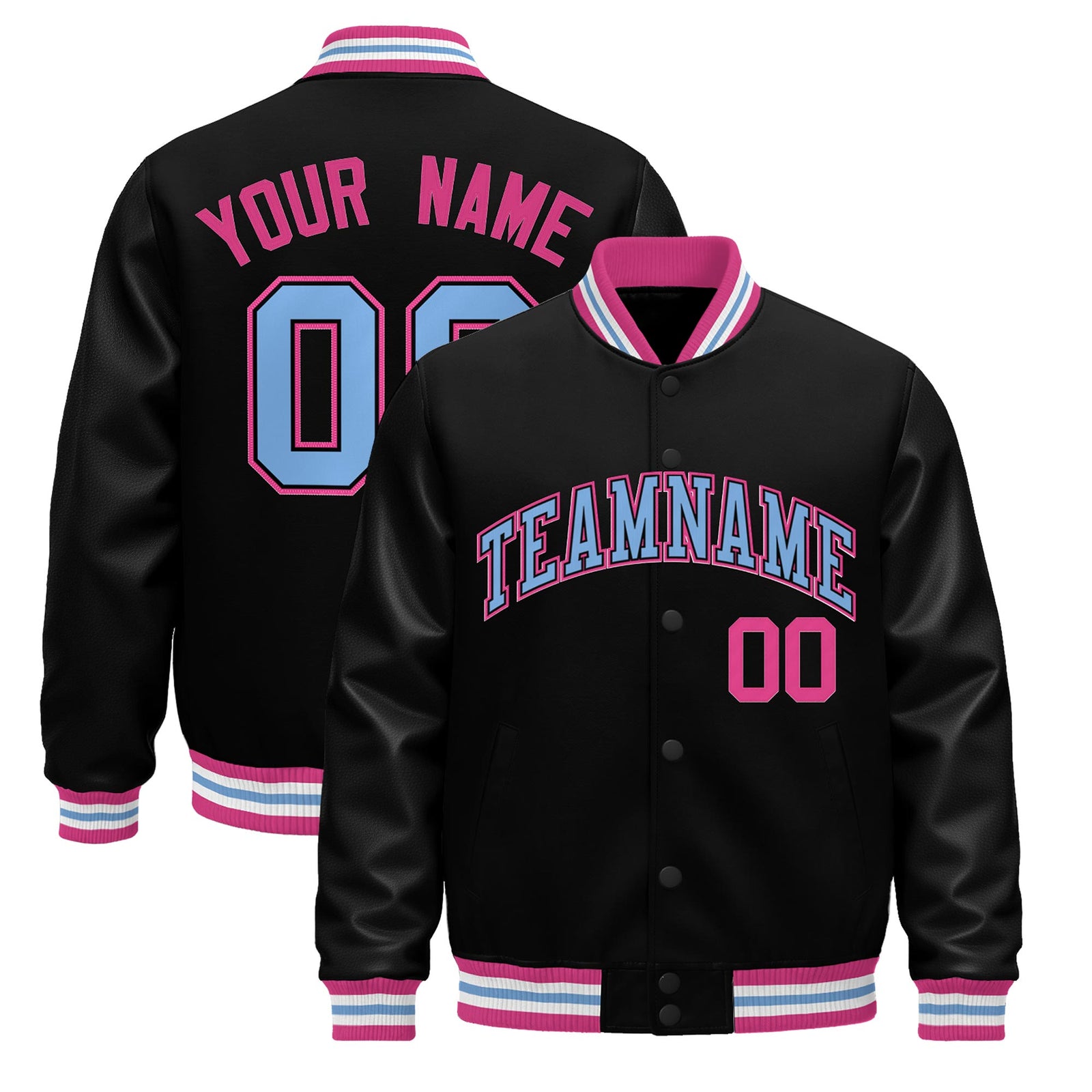 Custom Black Pink White Jacket - Classic Style Leather Sleeves Wrinkle-Resistant
