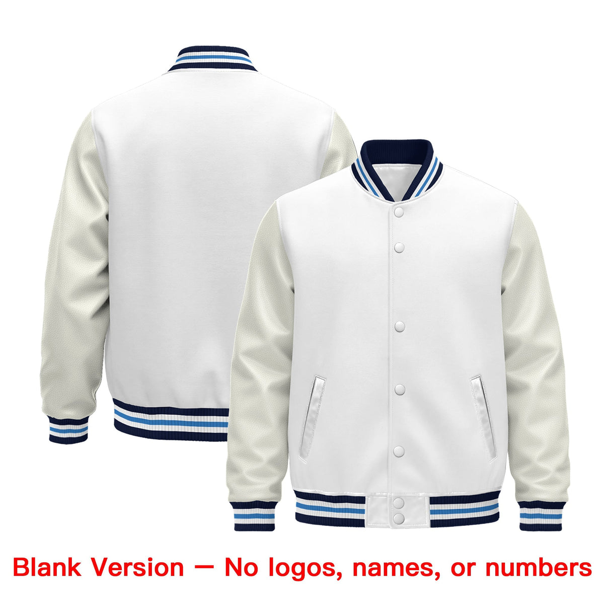 Custom White Navy Powder Blue Classic Style Leather Sleeves Wrinkle-Resistant Jacket| KXKSHOP