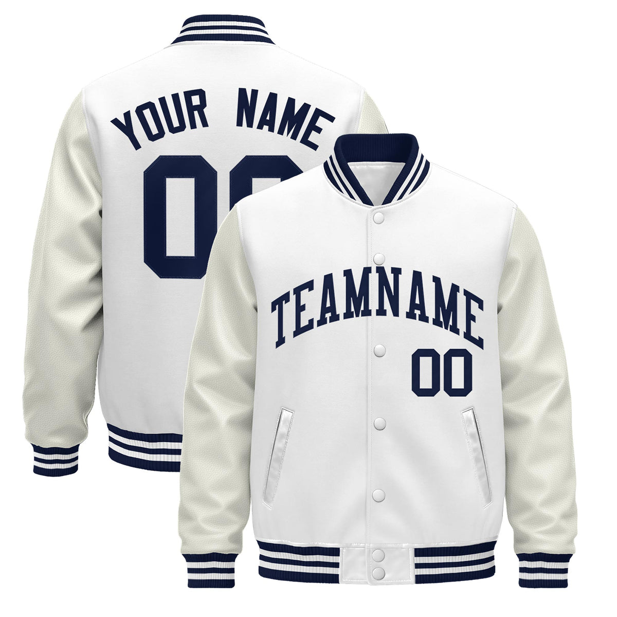 Custom White Navy Jacket - Classic Style Leather Sleeves Wrinkle-Resistant