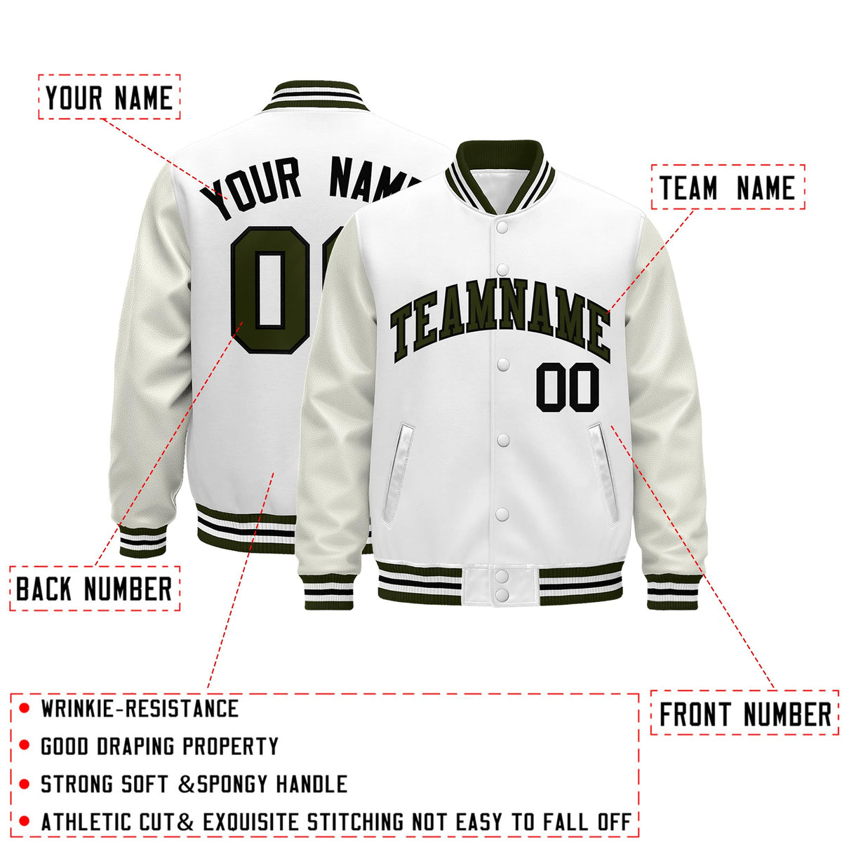 Custom White Olive Black Classic Style Leather Sleeves Wrinkle-Resistant Jacket| KXKSHOP