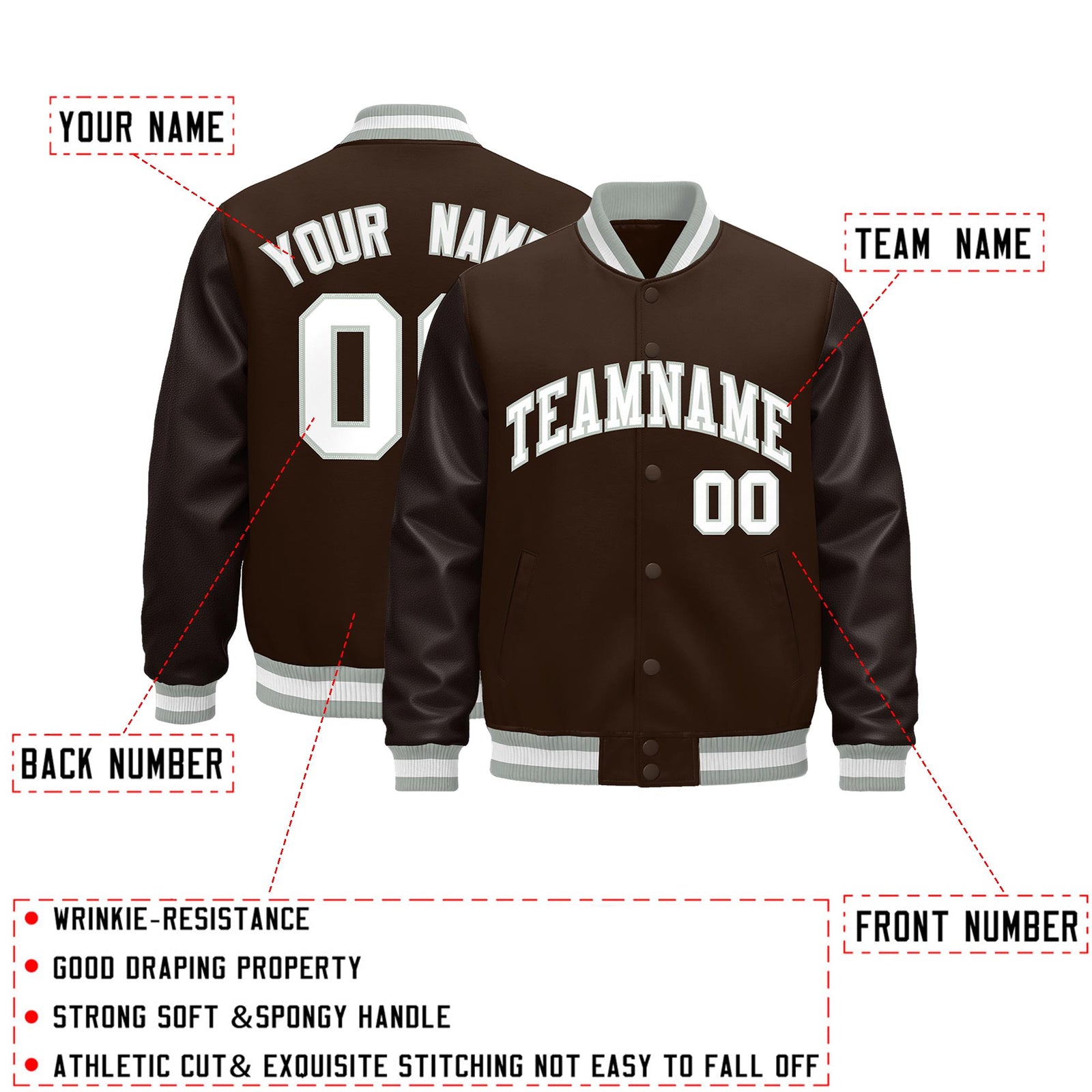 Custom Brown Gray White Classic Style Leather Sleeves Wrinkle-Resistant Jacket| KXKSHOP