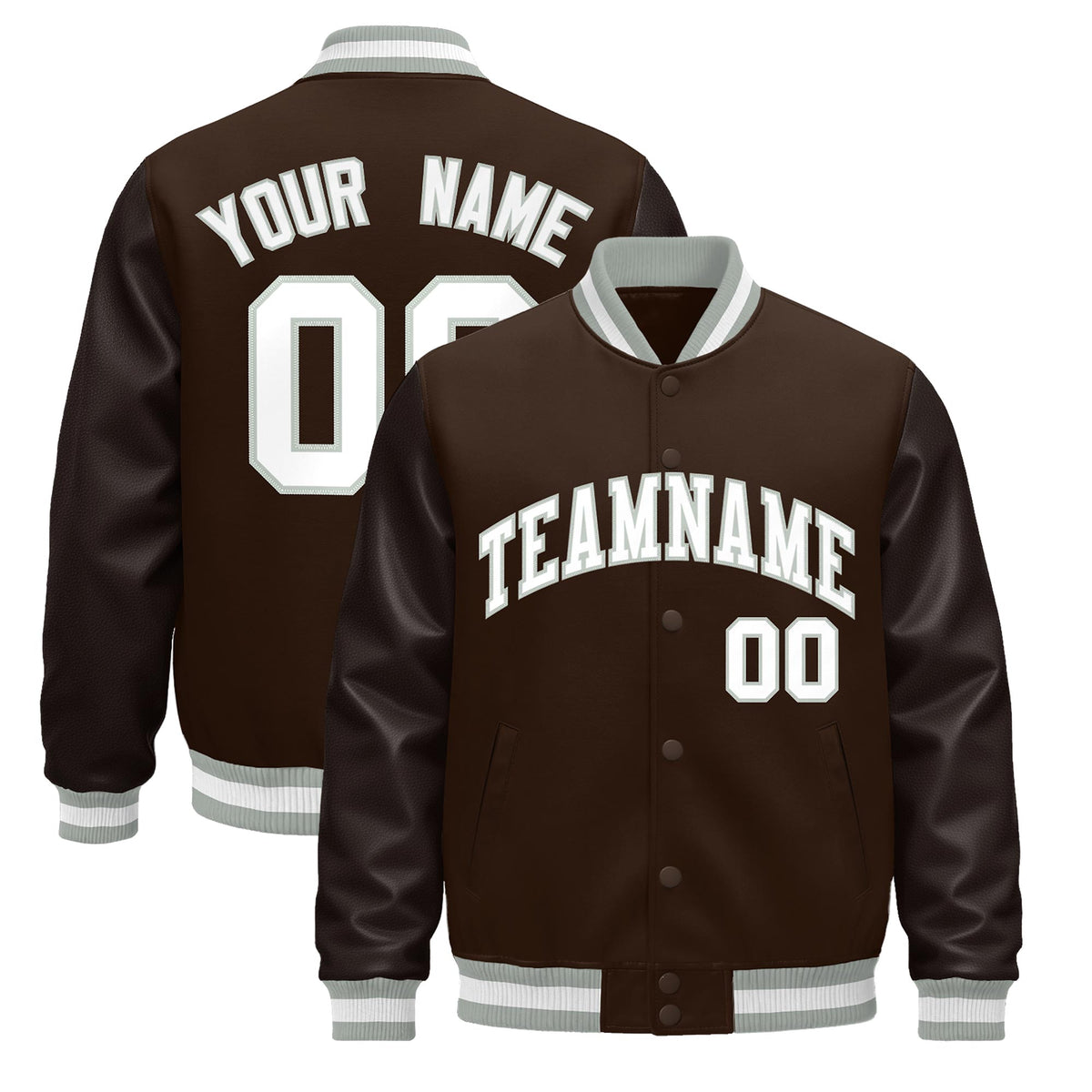 Custom Brown Gray White Jacket - Classic Style Leather Sleeves Wrinkle-Resistant