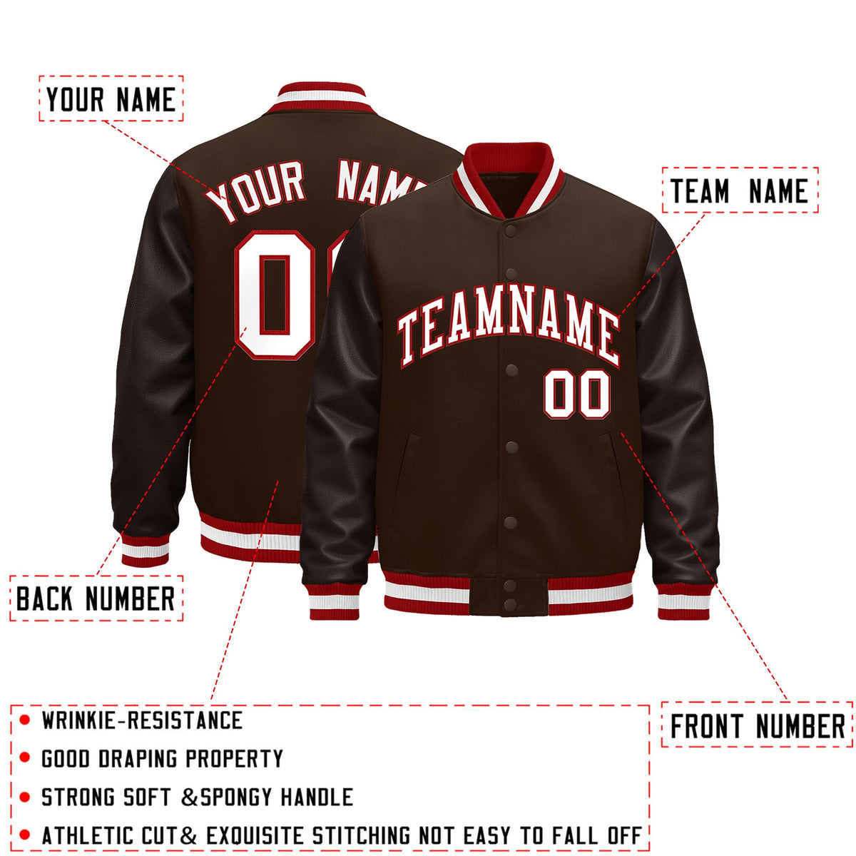 Custom Brown Red White Classic Style Leather Sleeves Wrinkle-Resistant Jacket| KXKSHOP