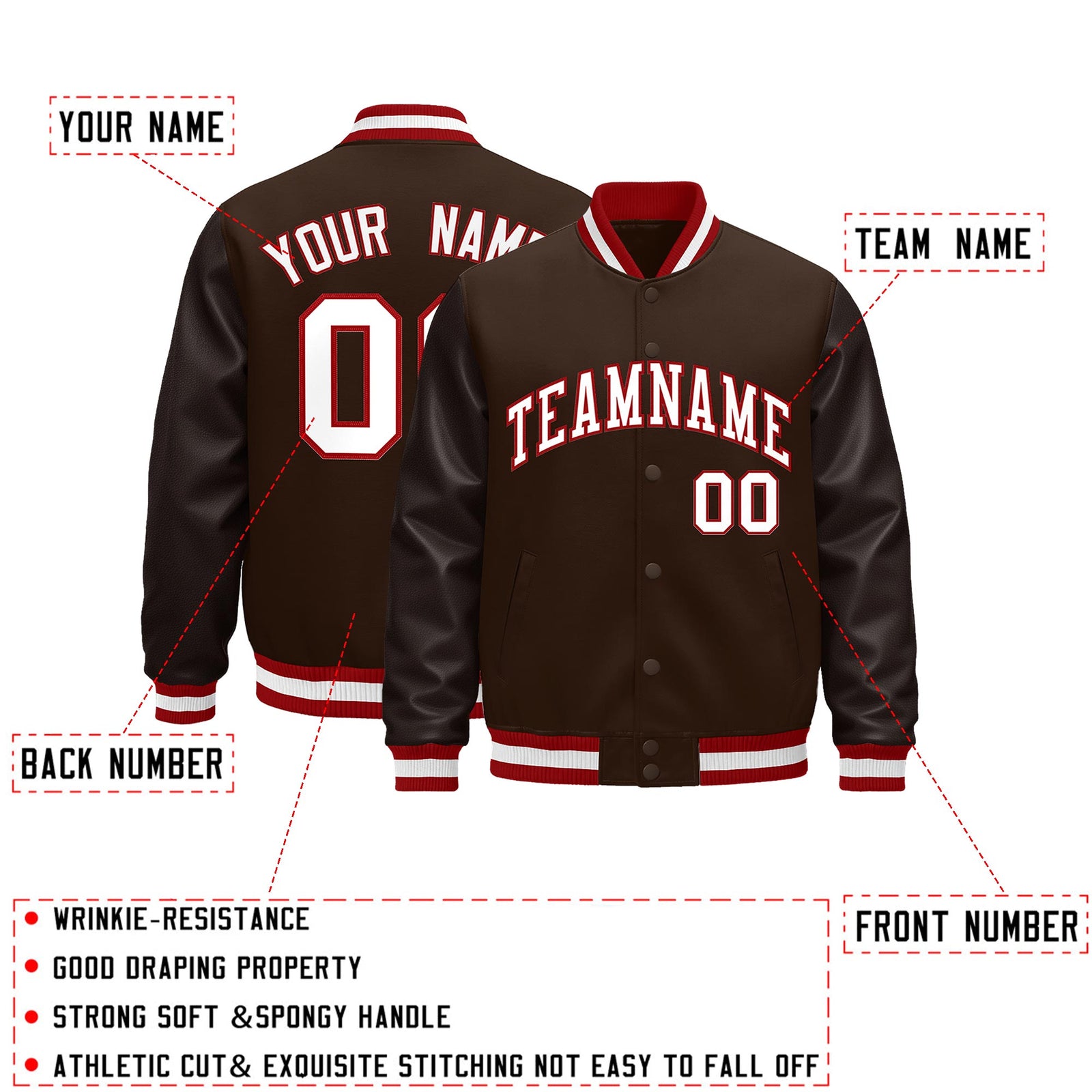Custom Brown Red White Classic Style Leather Sleeves Wrinkle-Resistant Jacket| KXKSHOP