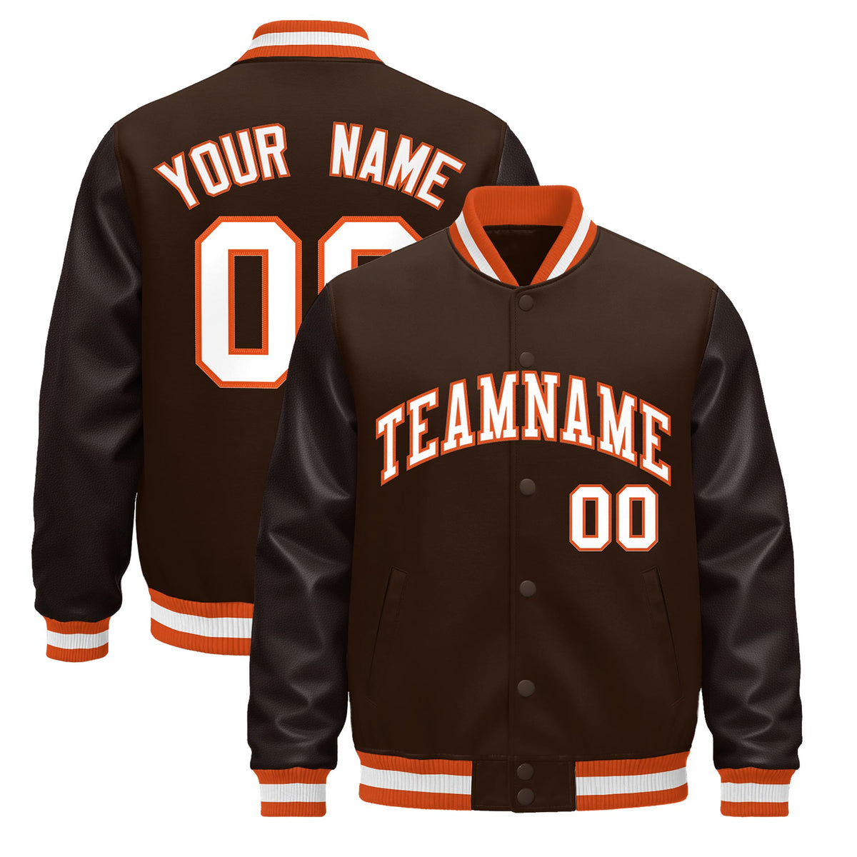 Custom Brown Orange White Classic Style Leather Sleeves Wrinkle-Resistant Jacket| KXKSHOP