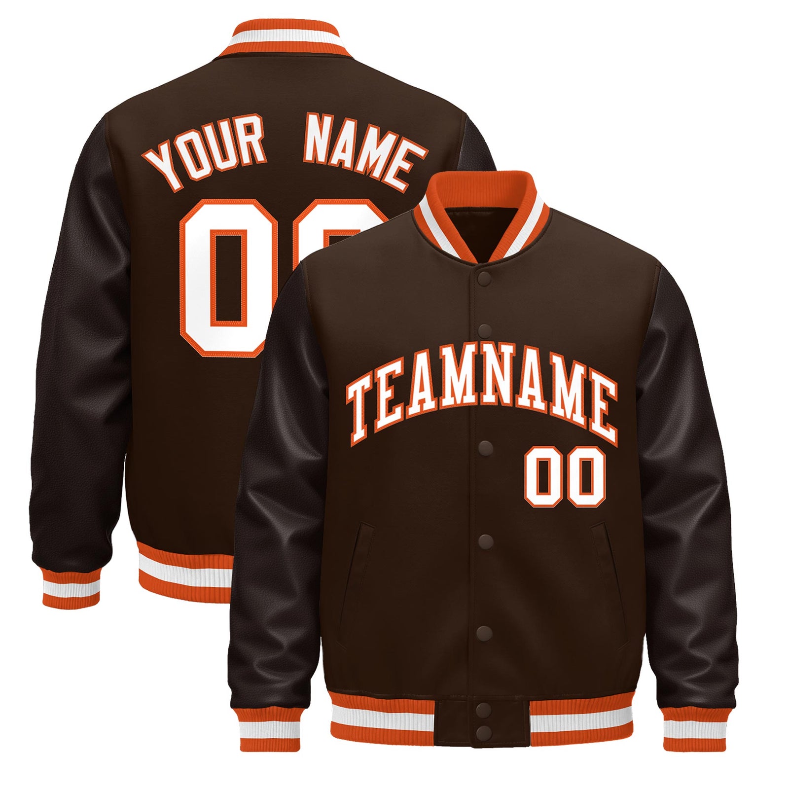 Custom Brown Orange White Jacket - Classic Style Leather Sleeves Wrinkle-Resistant