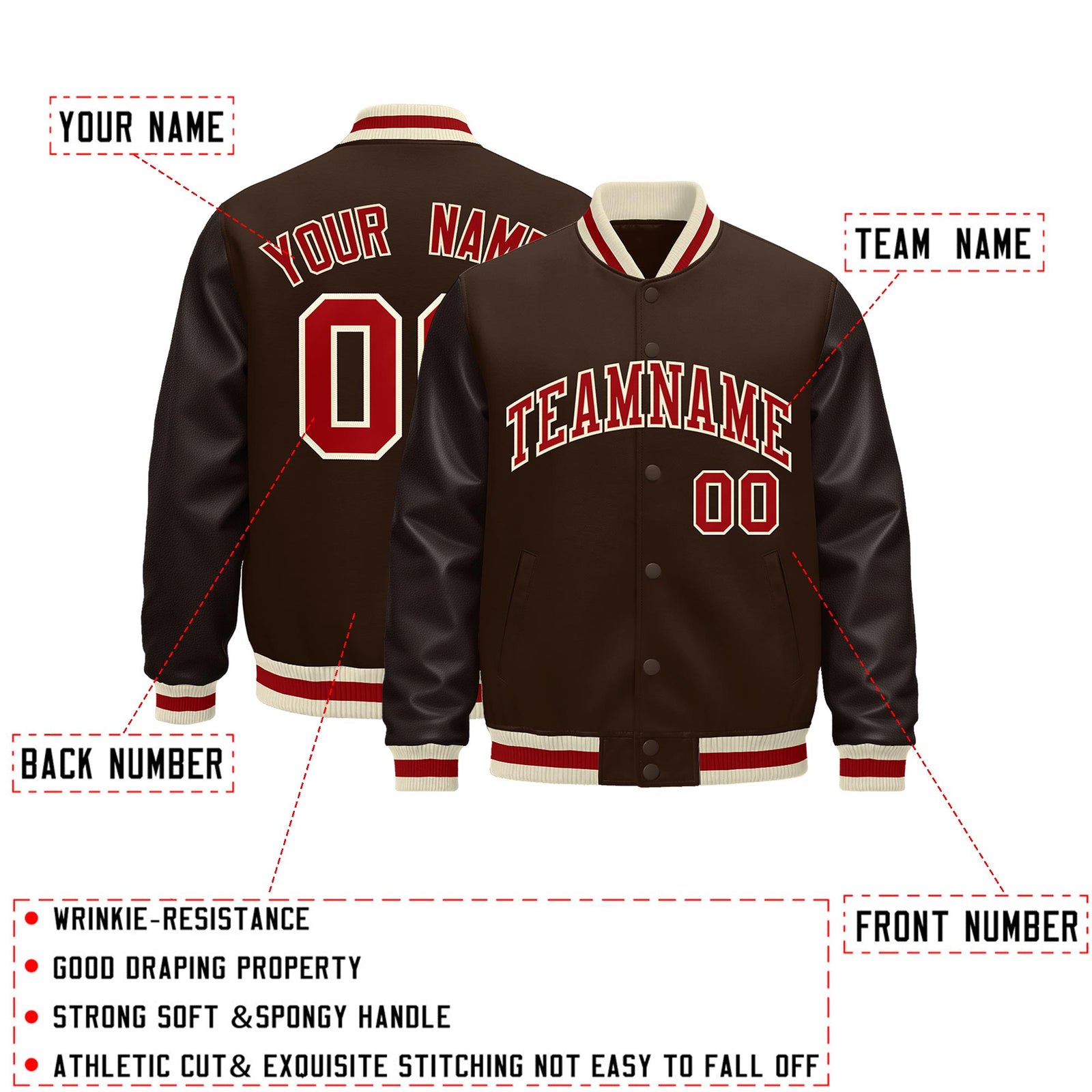 Custom Brown Cream Red Classic Style Leather Sleeves Wrinkle-Resistant Jacket| KXKSHOP