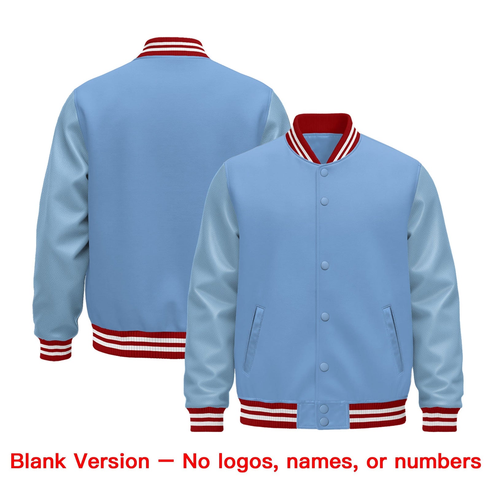 Custom Powder Blue Red White Classic Style Leather Sleeves Wrinkle-Resistant Jacket| KXKSHOP