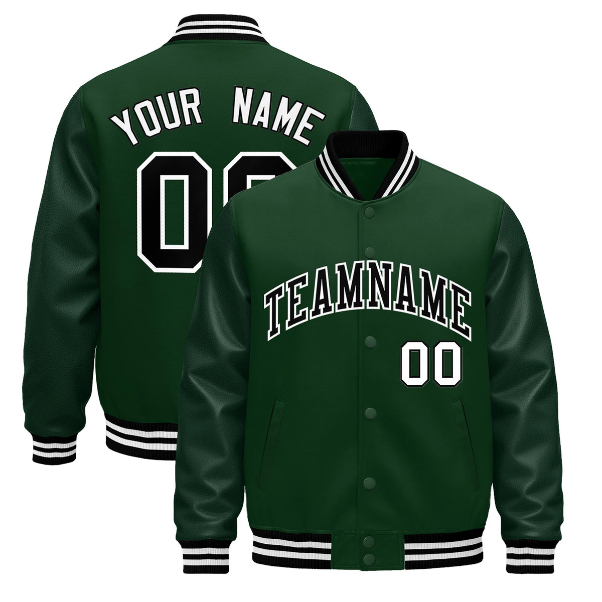 Custom Green Black White Classic Style Leather Sleeves Wrinkle-Resistant Jacket| KXKSHOP