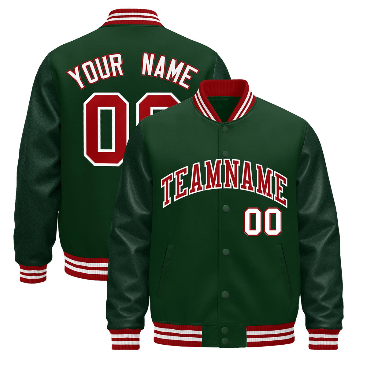Custom Green Red White Jacket - Classic Style Leather Sleeves Wrinkle-Resistant