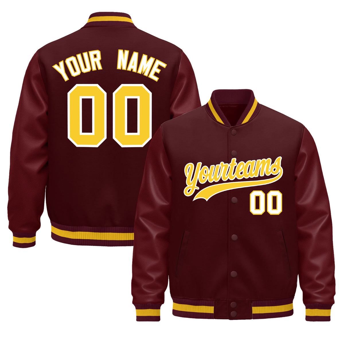 Custom Burgundy White Classic Style Leather Sleeves Wrinkle-Resistant Jacket| KXKSHOP