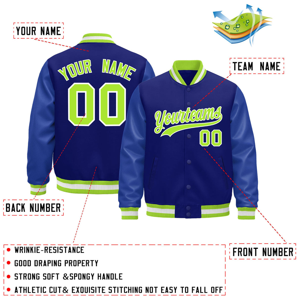 Custom Royal Blue White Classic Style Leather Sleeves Wrinkle-Resistant Jacket| KXKSHOP