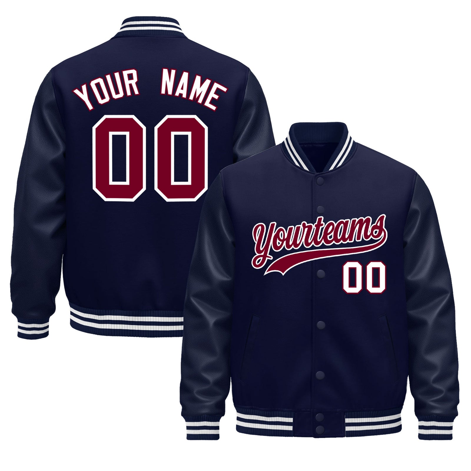 Custom Navy White Jacket - Classic Style Leather Sleeves Wrinkle-Resistant