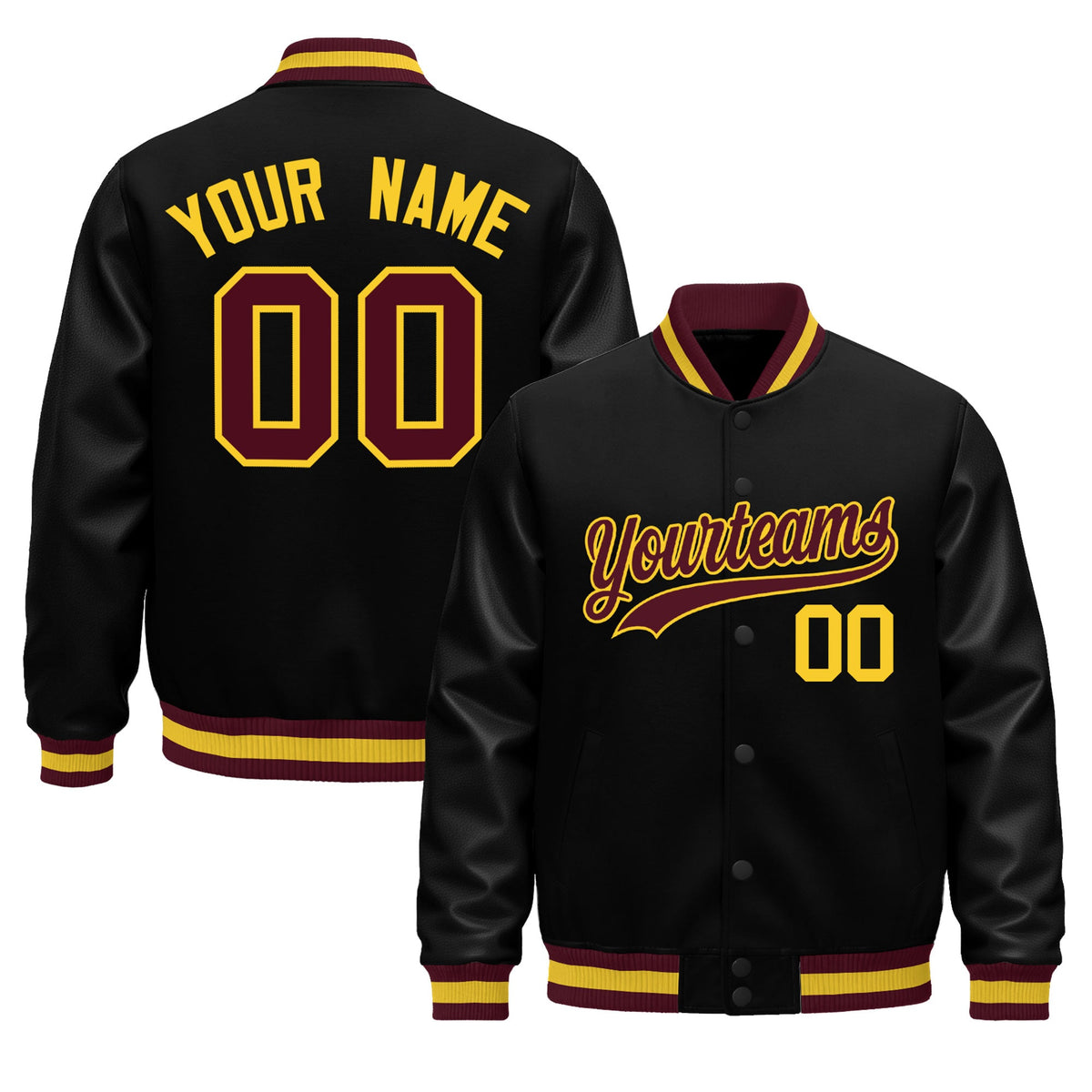 Custom Black Crimson Gold Classic Style Leather Sleeves Wrinkle-Resistant Jacket| KXKSHOP
