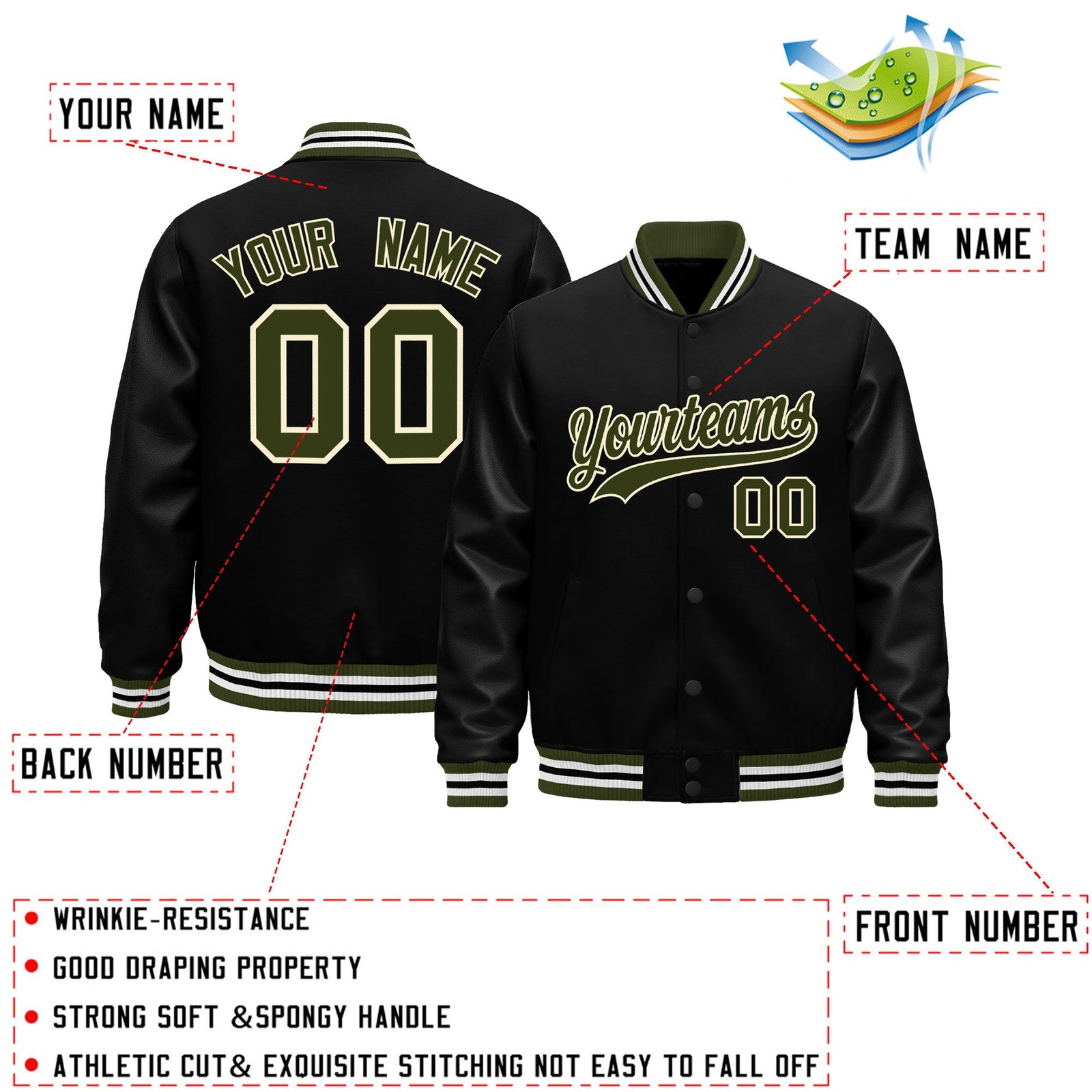 Custom Black Olive White Classic Style Leather Sleeves Wrinkle-Resistant Jacket| KXKSHOP
