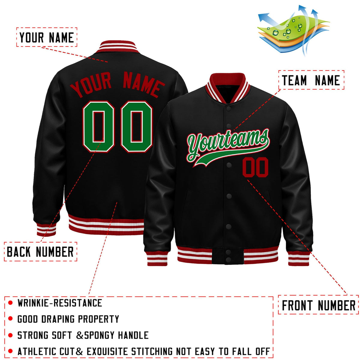 Custom Black Red White Classic Style Leather Sleeves Wrinkle-Resistant Jacket| KXKSHOP