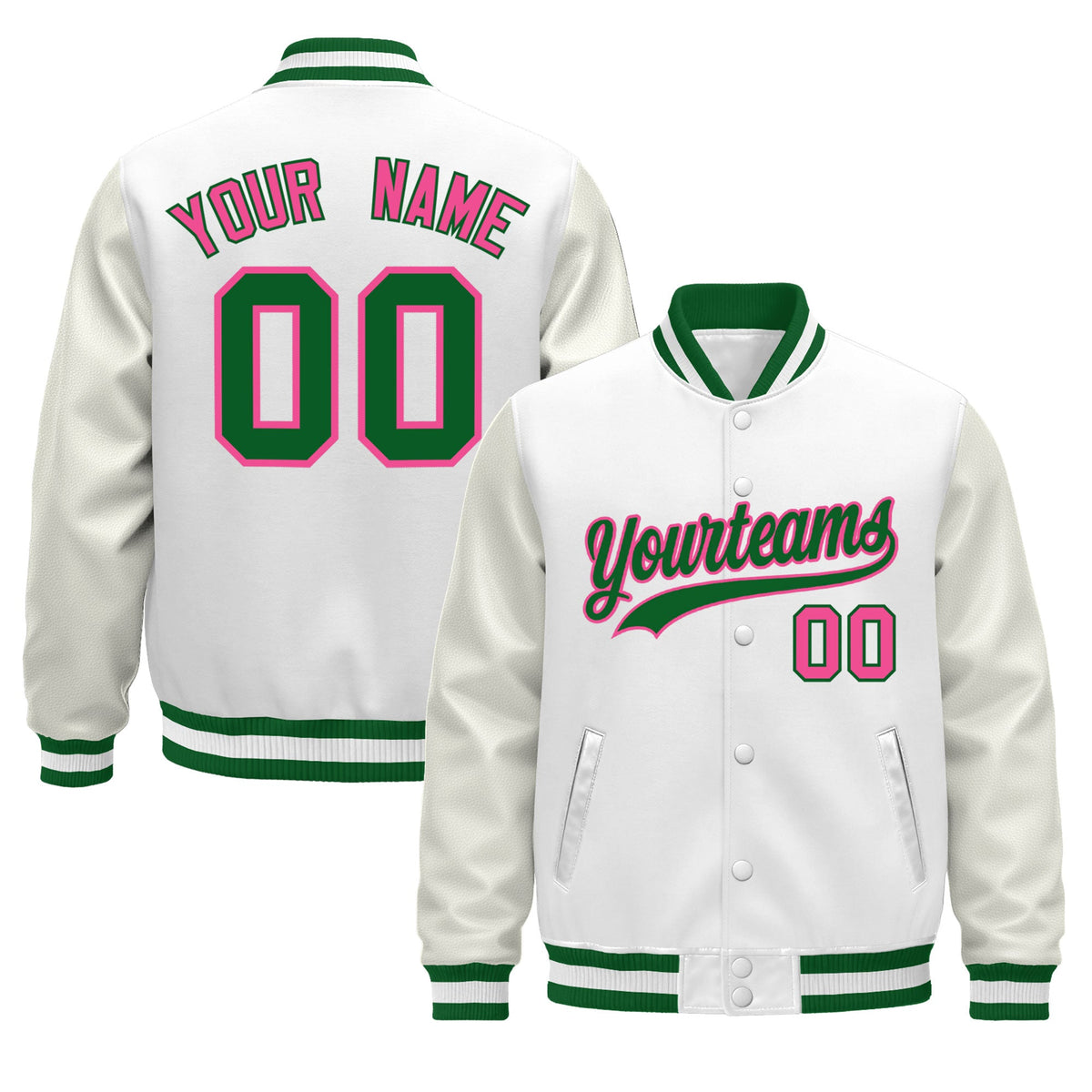 Custom White Kelly Green Classic Style Leather Sleeves Wrinkle-Resistant Jacket| KXKSHOP