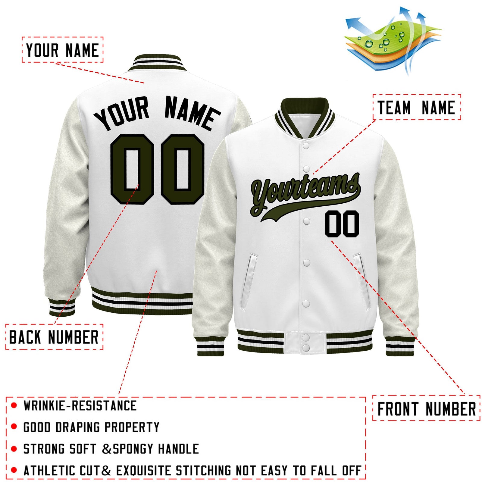 Custom White Olive Black Classic Style Leather Sleeves Wrinkle-Resistant Jacket| KXKSHOP