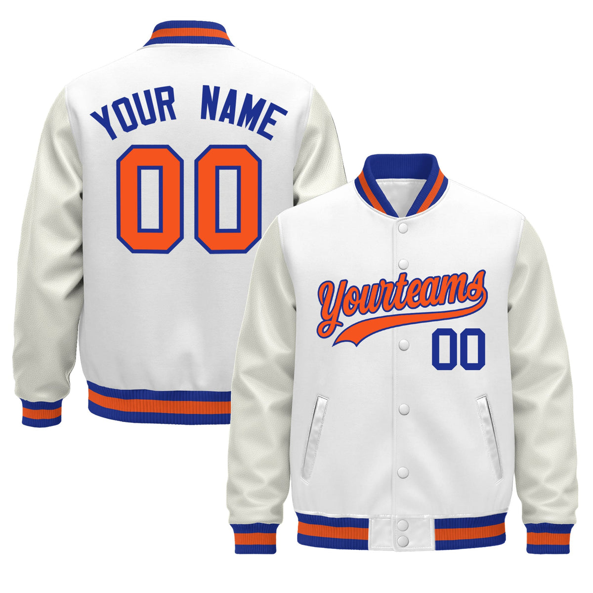 Custom White Royal Blue Orange Classic Style Leather Sleeves Wrinkle-Resistant Jacket| KXKSHOP
