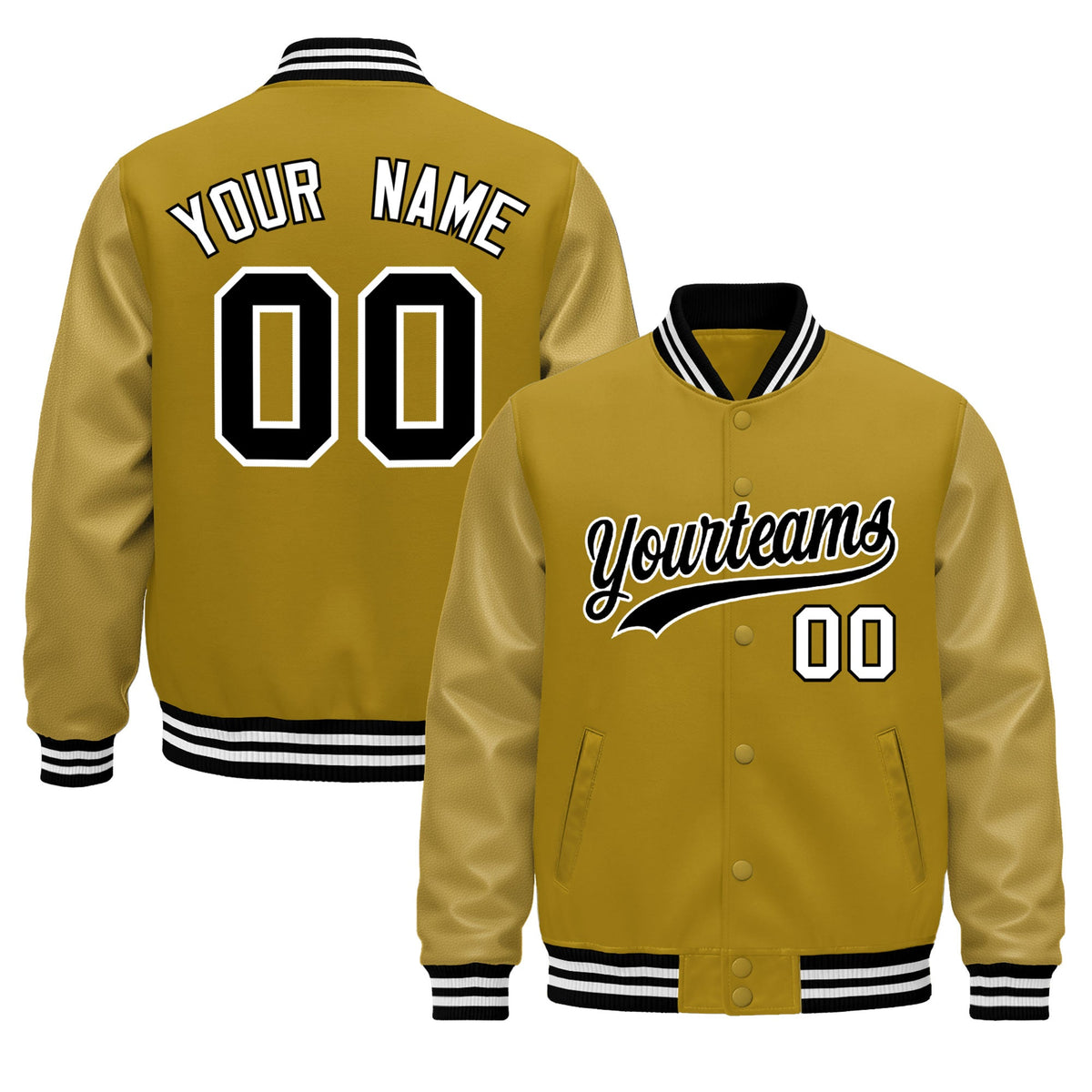 Custom Old Gold Black White Classic Style Leather Sleeves Wrinkle-Resistant Jacket| KXKSHOP
