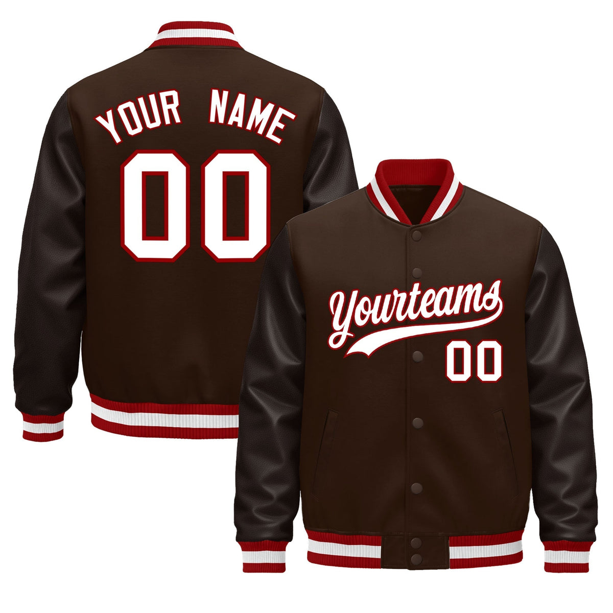 Custom Brown Red White Jacket - Classic Style Leather Sleeves Wrinkle-Resistant