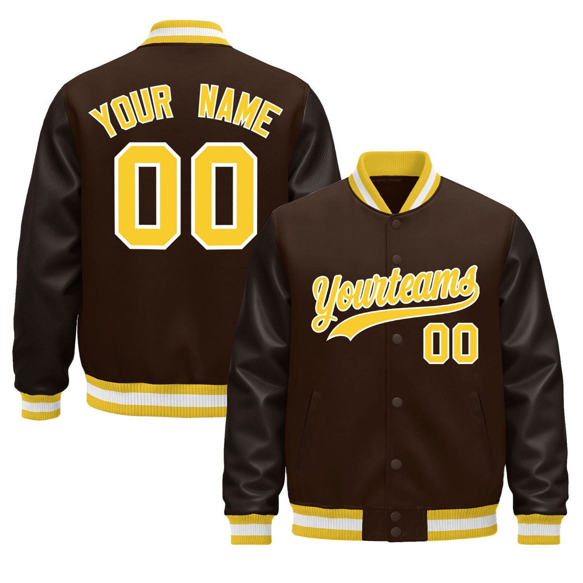 Custom Brown Gold White Jacket - Classic Style Leather Sleeves Wrinkle-Resistant