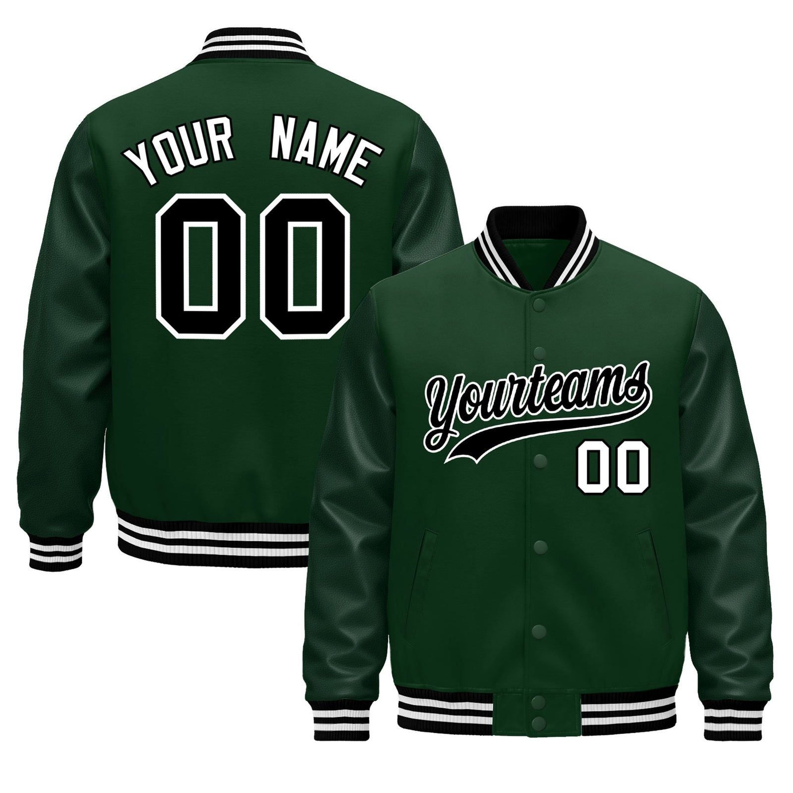 Custom Green Black White Jacket - Classic Style Leather Sleeves Wrinkle-Resistant