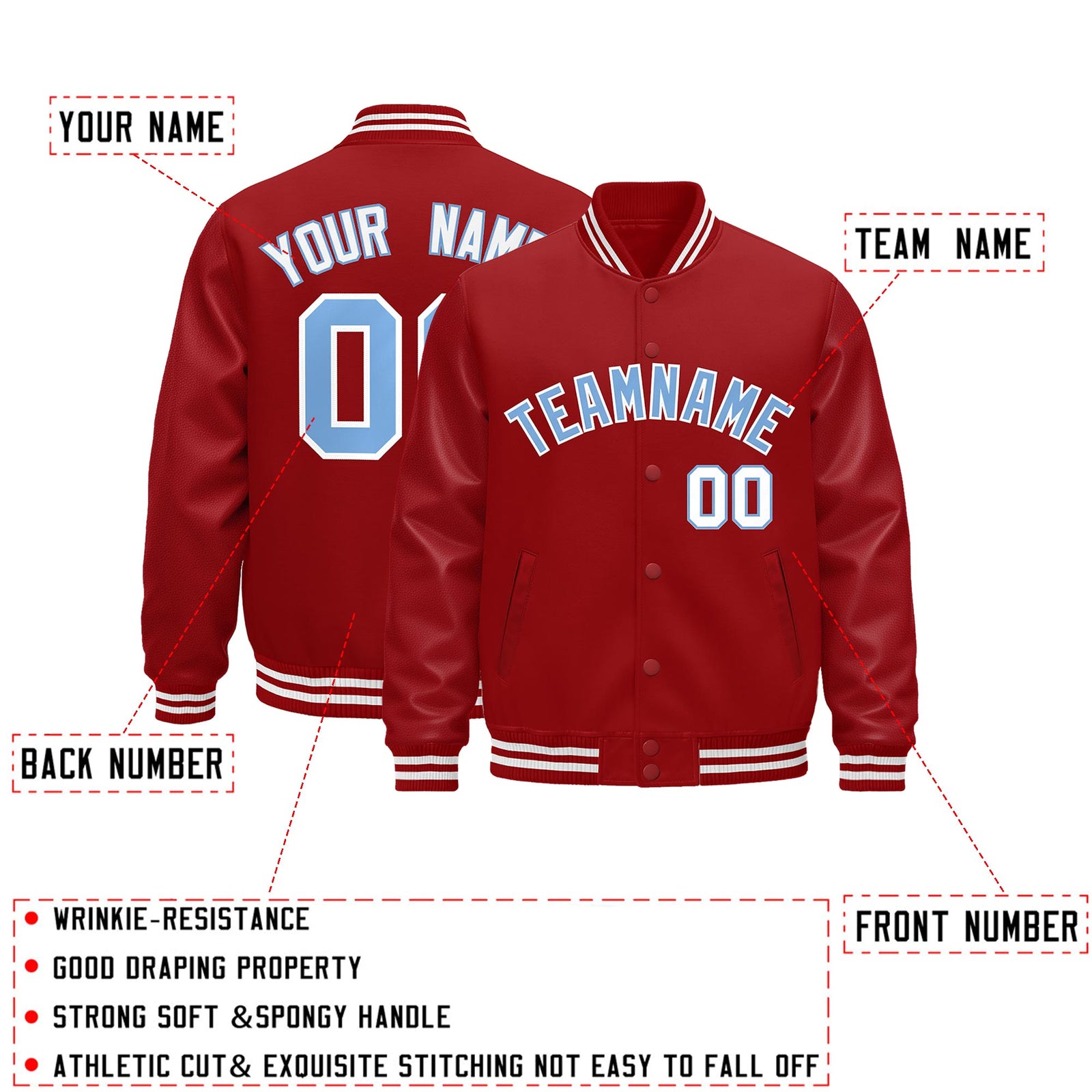 Custom Red White Classic Style Leather Sleeves Wrinkle-Resistant Jacket| KXKSHOP