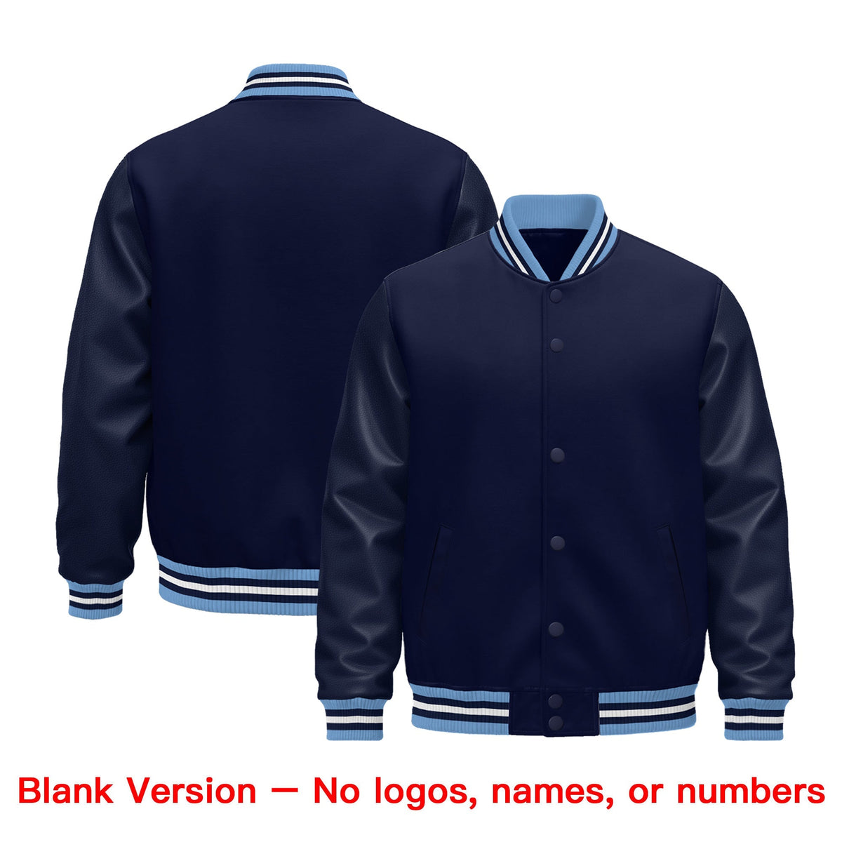Custom Navy White Light Blue Classic Style Leather Sleeves Wrinkle-Resistant Jacket| KXKSHOP
