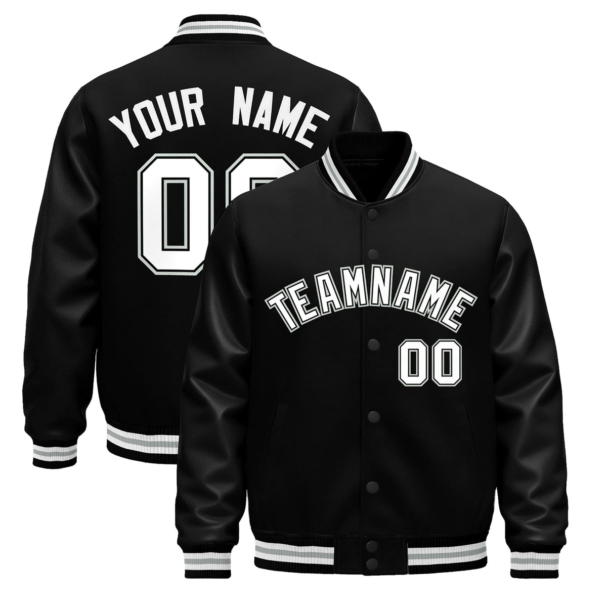 Custom Black White Gray Jacket - Classic Style Leather Sleeves Wrinkle-Resistant