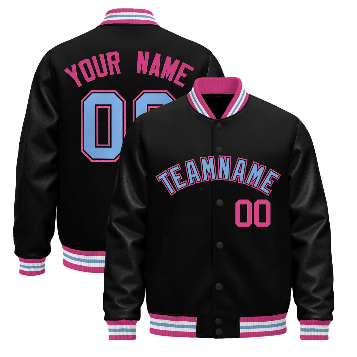 Custom Black Pink White Jacket - Classic Style Leather Sleeves Wrinkle-Resistant