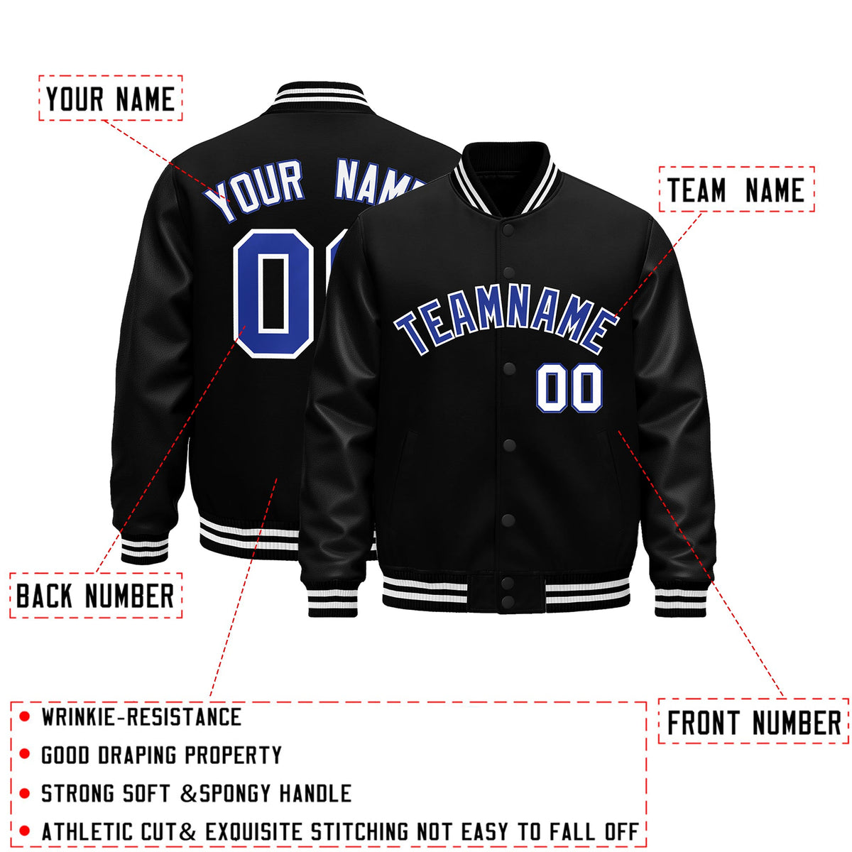 Custom Black White Classic Style Leather Sleeves Wrinkle-Resistant Jacket| KXKSHOP