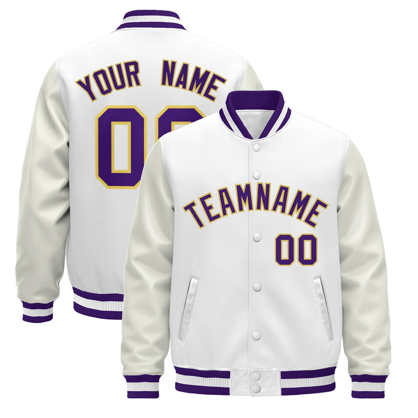 Custom White Purple Jacket - Classic Style Leather Sleeves Wrinkle-Resistant