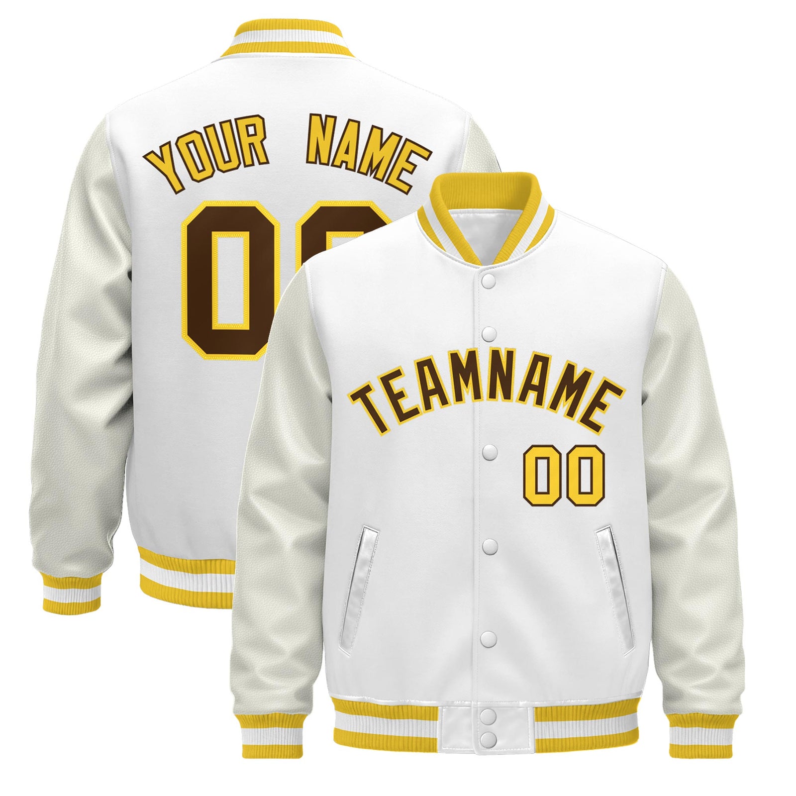 Custom White Gold Jacket - Classic Style Leather Sleeves Wrinkle-Resistant
