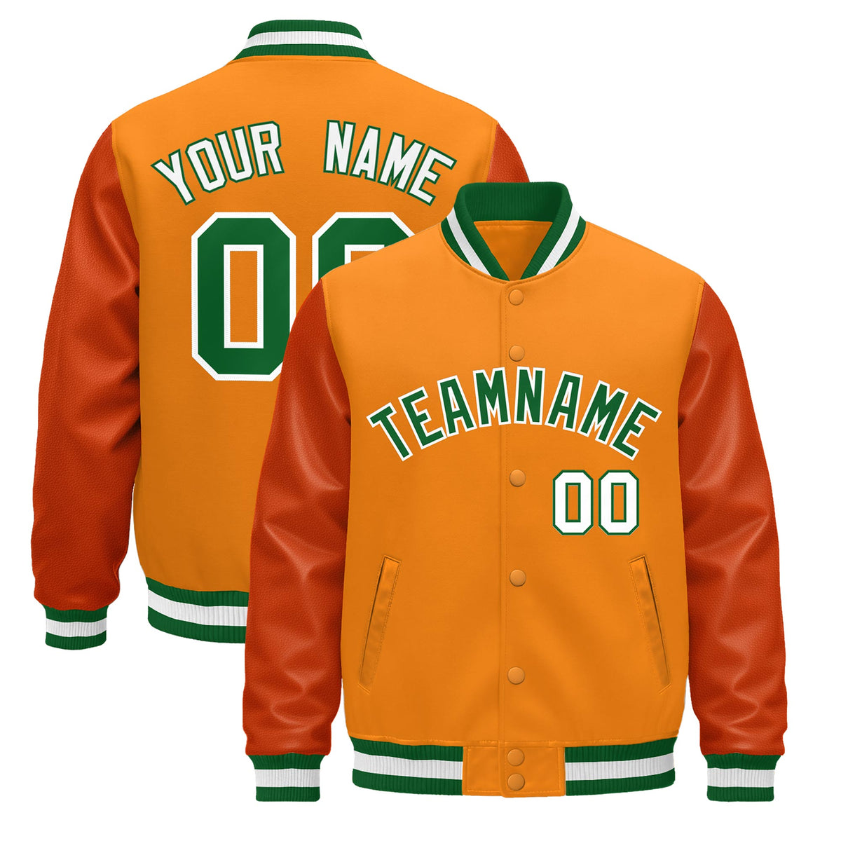 Custom Kelly Green White Classic Style Leather Sleeves Wrinkle-Resistant Jacket| KXKSHOP