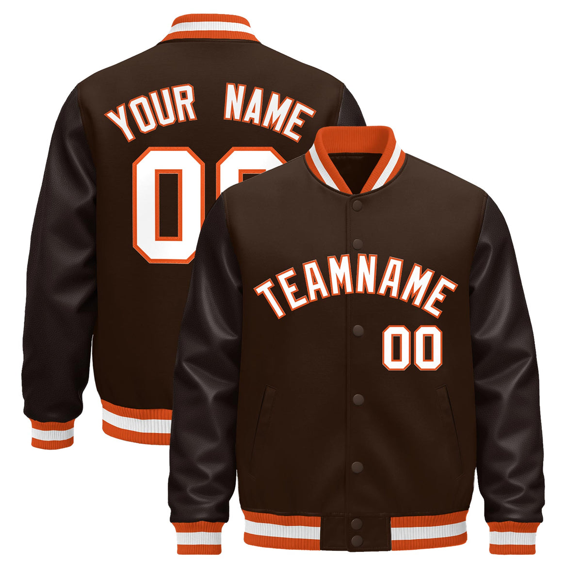 Custom Brown Orange White Classic Style Leather Sleeves Wrinkle-Resistant Jacket| KXKSHOP