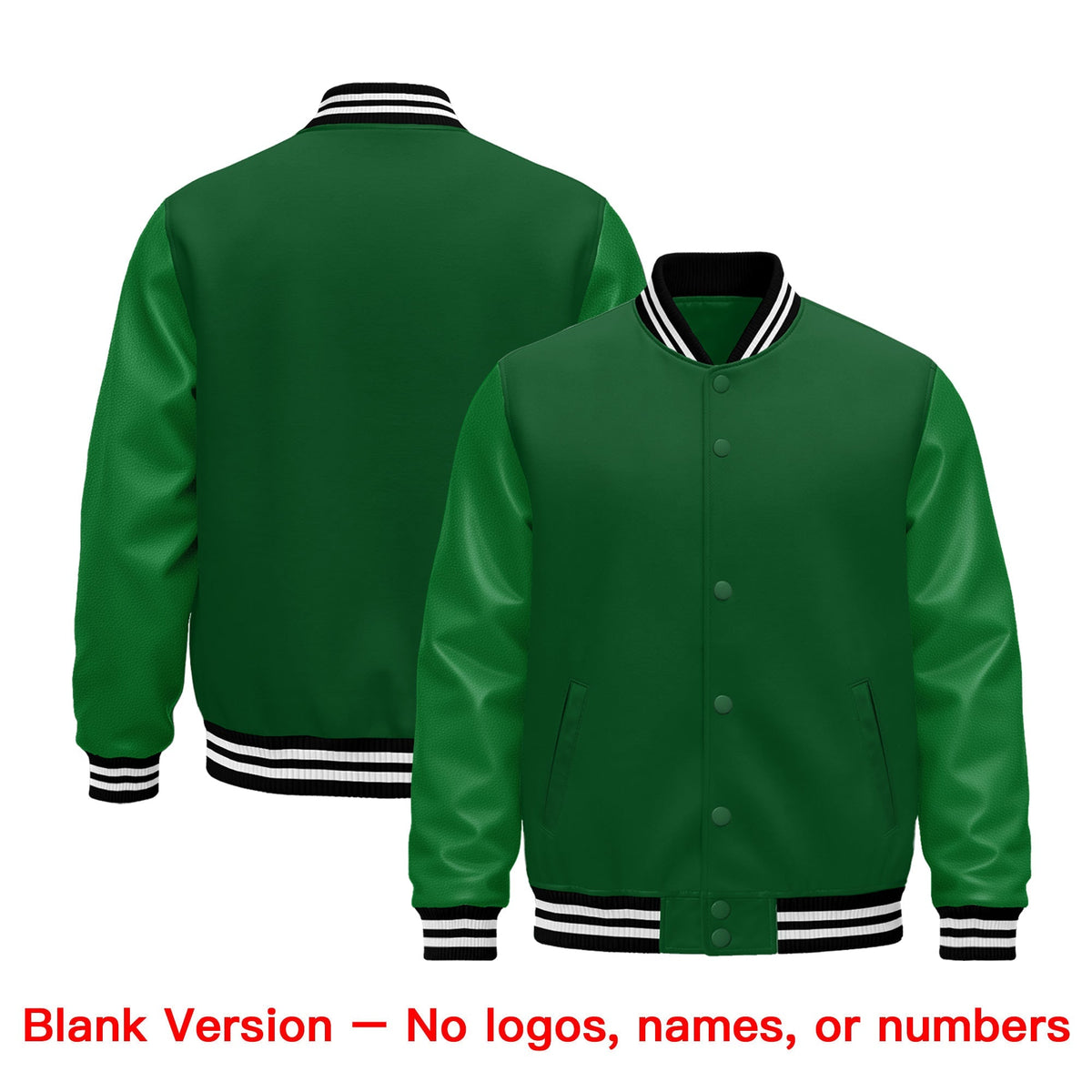 Custom Kelly Green Black White Classic Style Leather Sleeves Wrinkle-Resistant Jacket| KXKSHOP