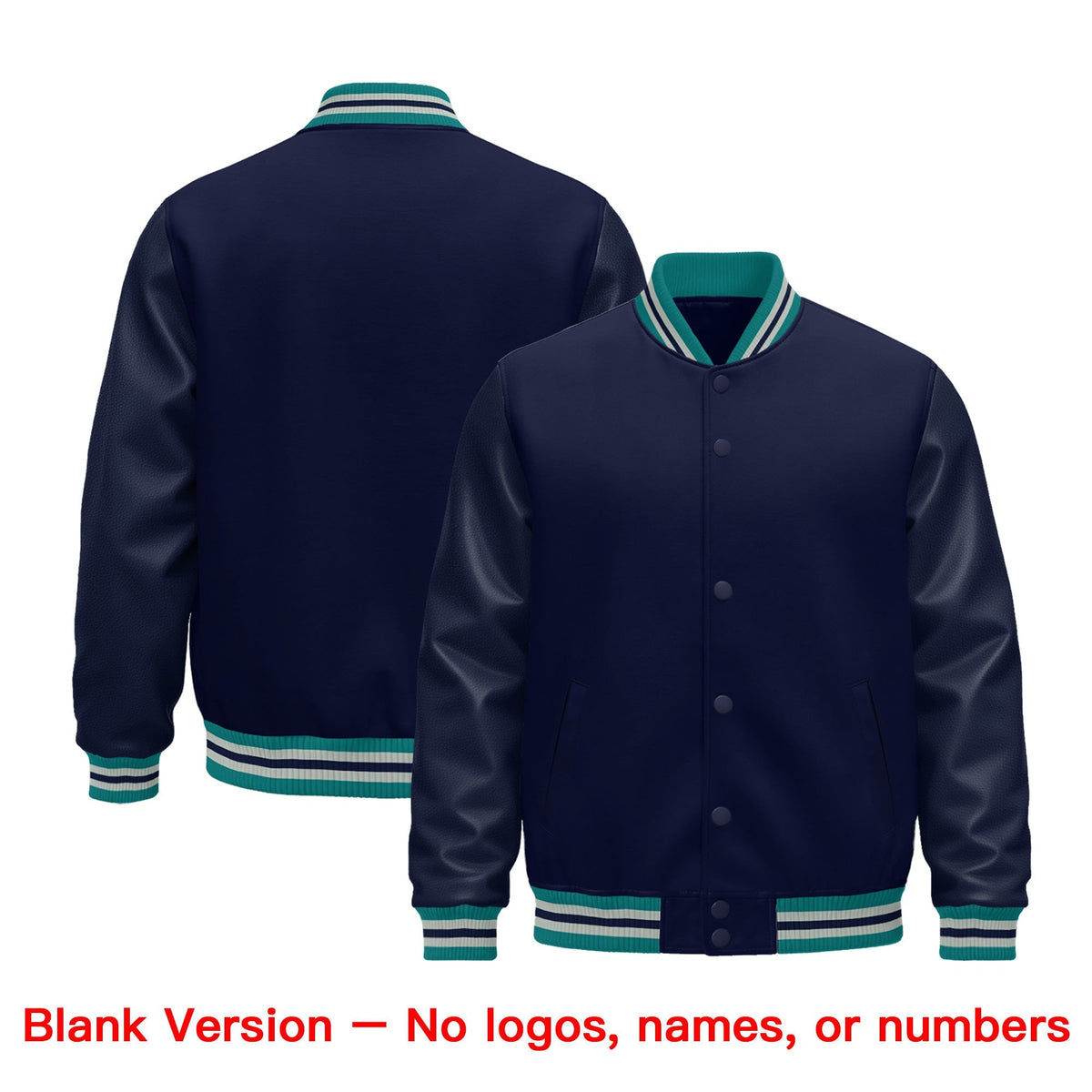 Custom Navy Teal Gray Classic Style Leather Sleeves Wrinkle-Resistant Jacket| KXKSHOP