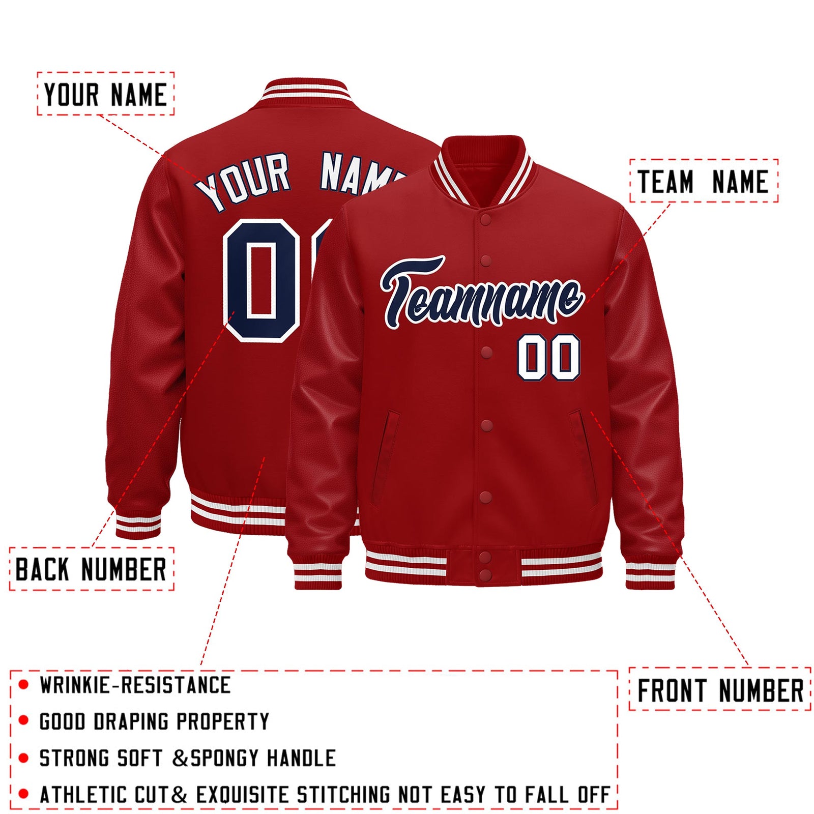 Custom Red White Classic Style Leather Sleeves Wrinkle-Resistant Jacket| KXKSHOP