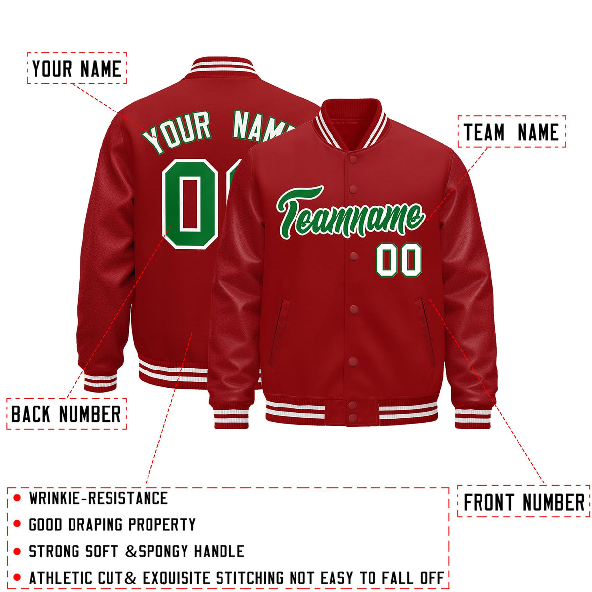 Custom Red White Classic Style Leather Sleeves Wrinkle-Resistant Jacket| KXKSHOP