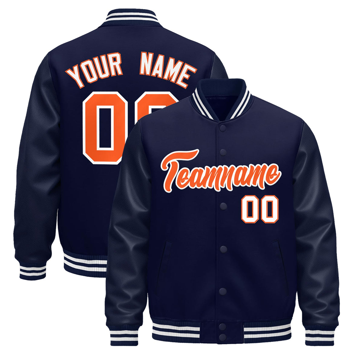 Custom Navy Orange Classic Style Leather Sleeves Wrinkle-Resistant Jacket| KXKSHOP