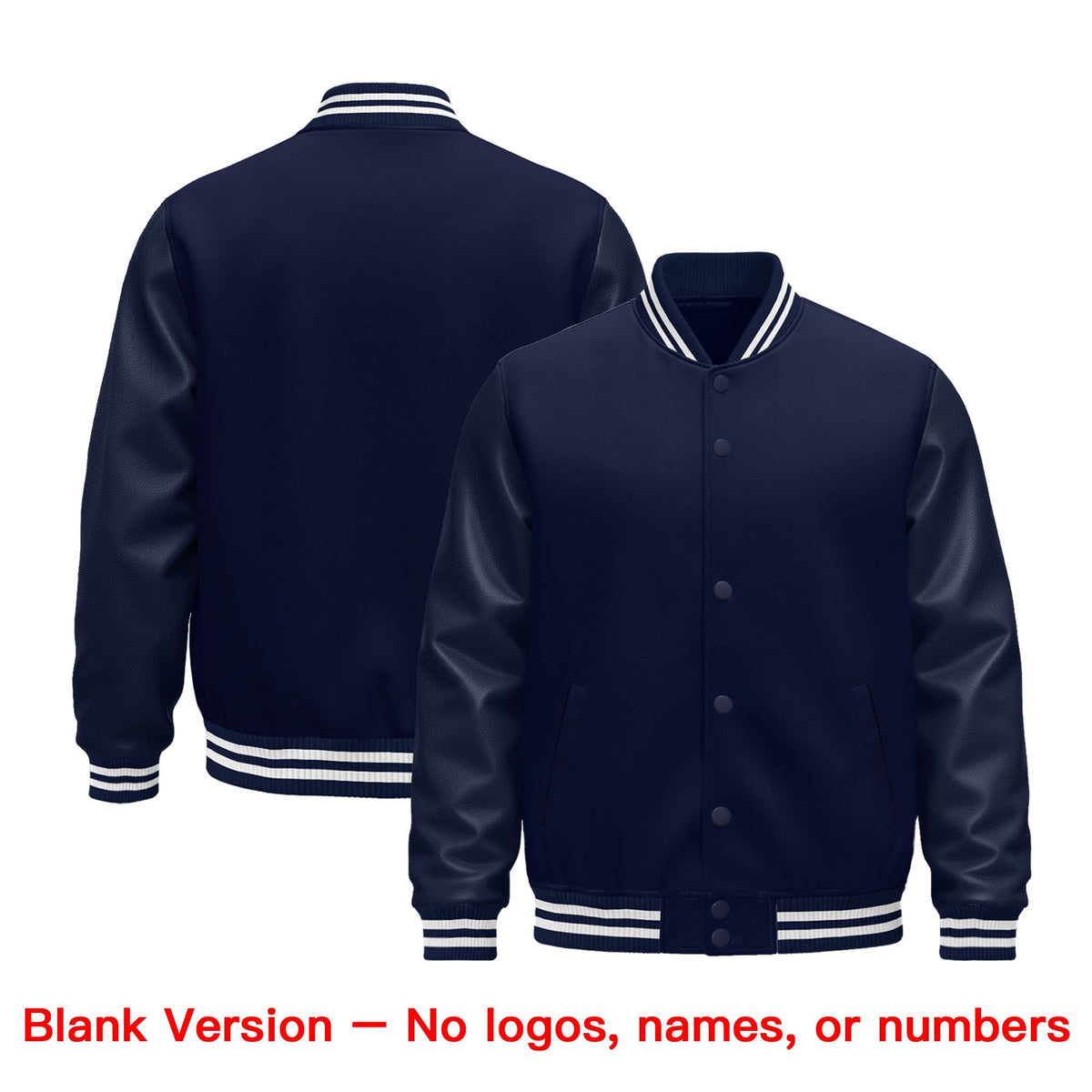 Custom Navy White Classic Style Leather Sleeves Wrinkle-Resistant Jacket| KXKSHOP