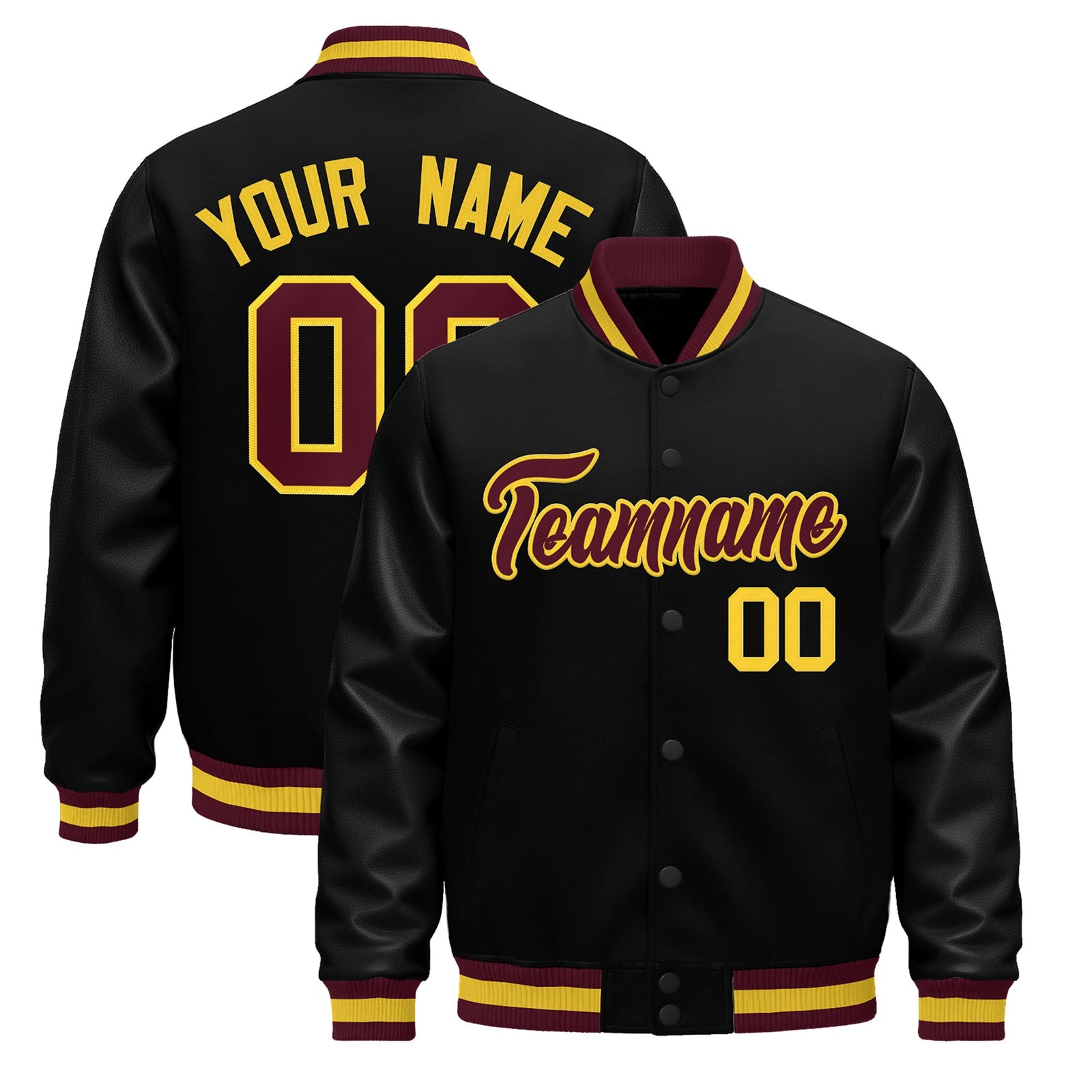 Custom Black Crimson Gold Classic Style Leather Sleeves Wrinkle-Resistant Jacket| KXKSHOP
