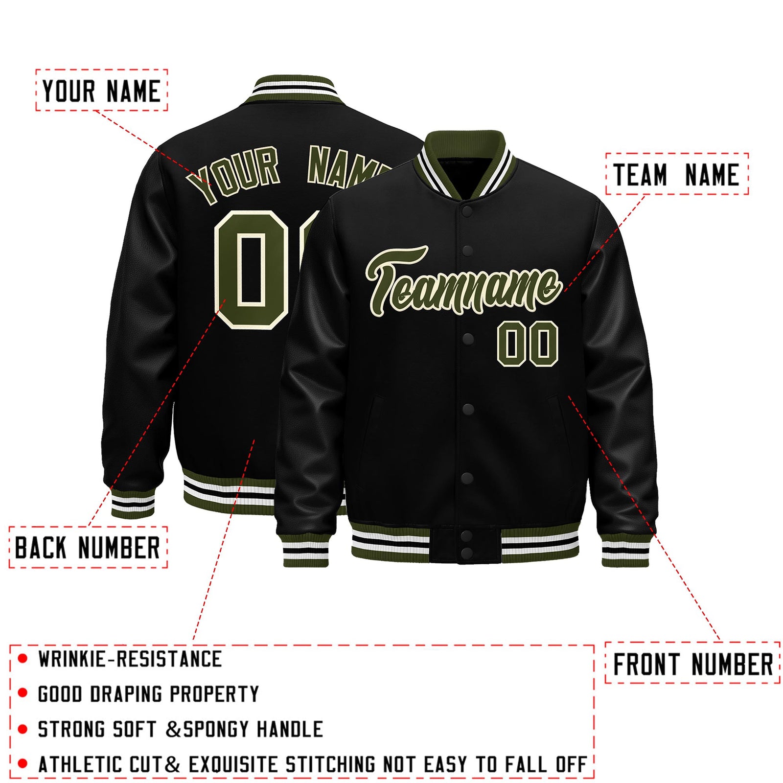 Custom Black Olive White Classic Style Leather Sleeves Wrinkle-Resistant Jacket| KXKSHOP