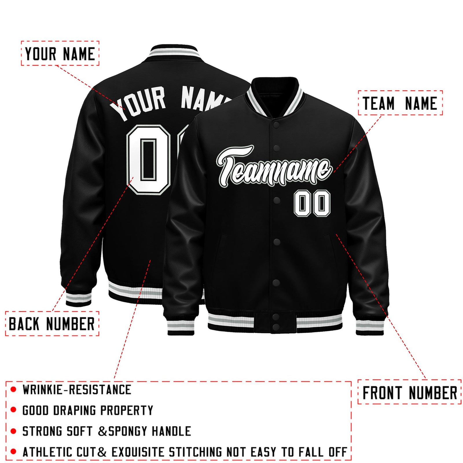 Custom Black White Gray Classic Style Leather Sleeves Wrinkle-Resistant Jacket| KXKSHOP